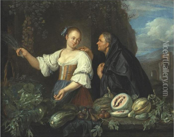 A Vegetable Seller Oil Painting - Jacob Van Toorenvliet