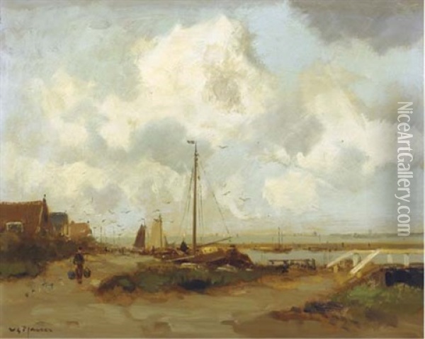 Monnickendam: Activities In The Harbour Oil Painting - Willem George Frederik Jansen