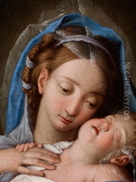Maria Mit Dem Schlafenden Jesuskind Oil Painting - Giovanni Battista Salvi (Il Sassoferrato)