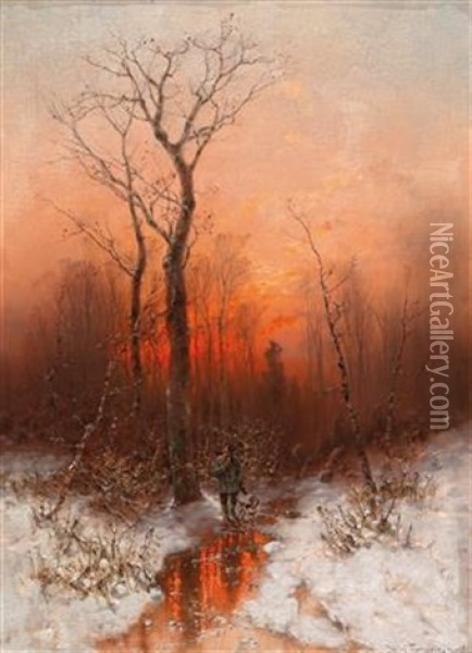 Returning Home At Sunset Oil Painting - Desire Thomassin