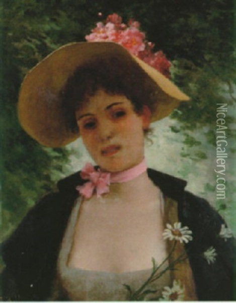 Portratt Av Ung Kvinna Med Hatt Oil Painting - Jules Frederic Ballavoine