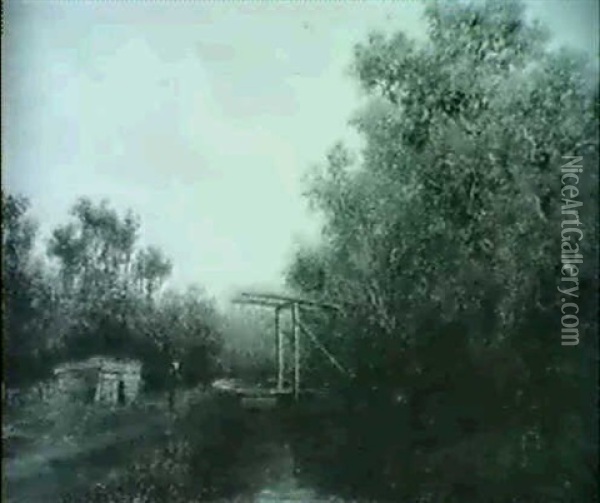 Landscape With A Figure Near A Footbridge Oil Painting - Petrus Marius Brouwer