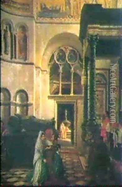 Nachmittagsandacht In Der Basilika San Marco In Venedig Oil Painting - Aurele Robert
