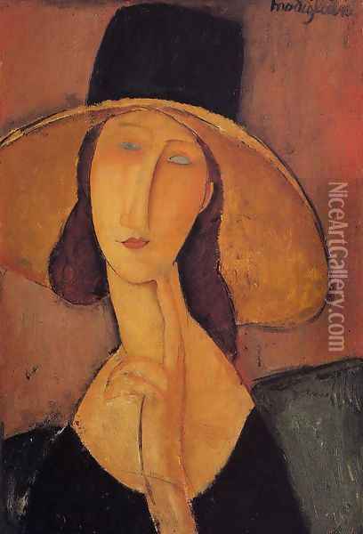 Jeanne Hebuterne in a Large Hat Oil Painting - Amedeo Modigliani