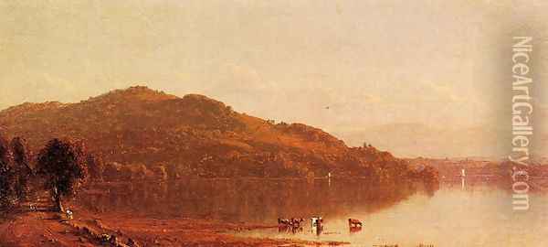 The Catskills from Hudson, N.Y. Oil Painting - Sanford Robinson Gifford