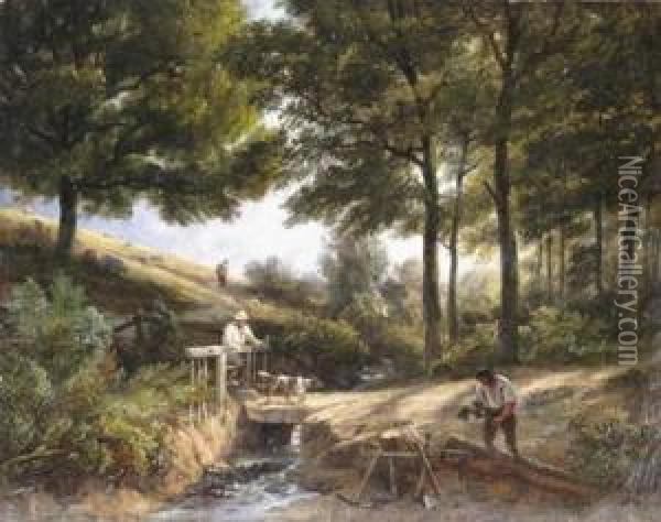 Woodcutter By A Stream Oil Painting - William Frederick Witherington