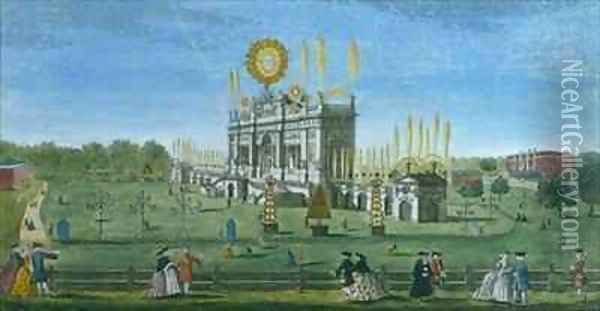 A Perspective View of the Building for the Fireworks in the Green Park, taken from the Reservoir Oil Painting - Brookes, Richard