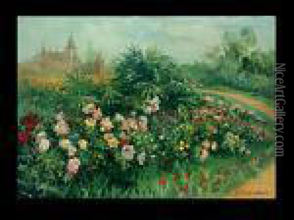 Blumen Und Palmen Vor Schloss Altenburg, Niederosterreich Oil Painting - Olga Wisinger-Florian