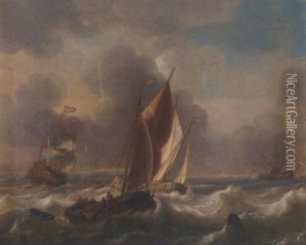 A Dutch Man-o'-war And Other Shipping In Choppy Seas Oil Painting - Ludolf Backhuysen the Elder