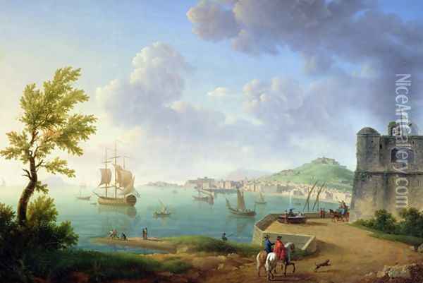 View of Naples from the Castel dellOvo to Mergellina, 1791 Oil Painting - Pierre Joseph Petit