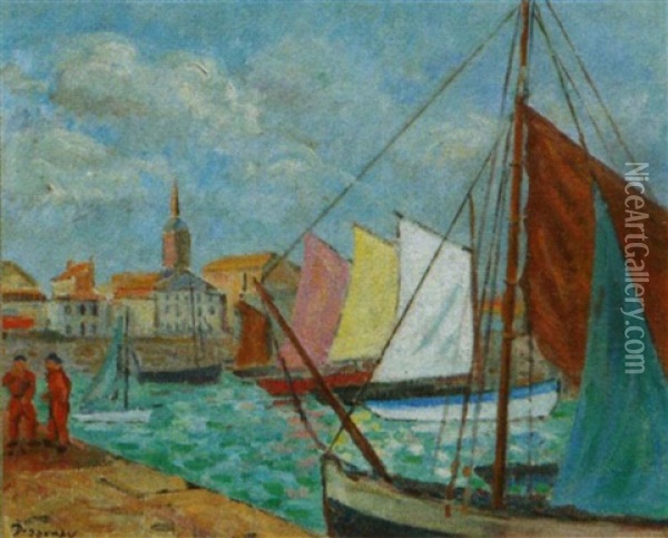 Barques De Peche Sous Voiles Dans Le Port Des Sables D'olonne Oil Painting - Emile Alfred Dezaunay