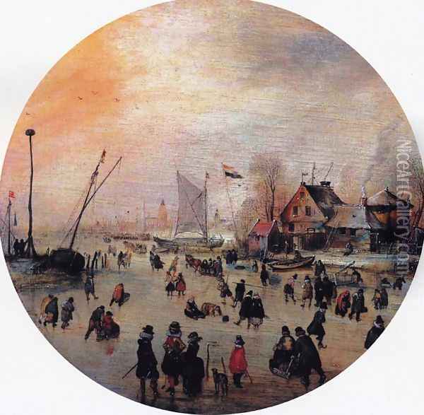 Winter Landscape with Skaters I Oil Painting - Hendrick Avercamp