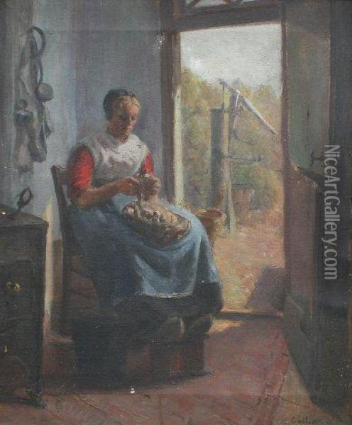 Woman Peeling Fruit Oil Painting - Henrietta Maria Gulliver