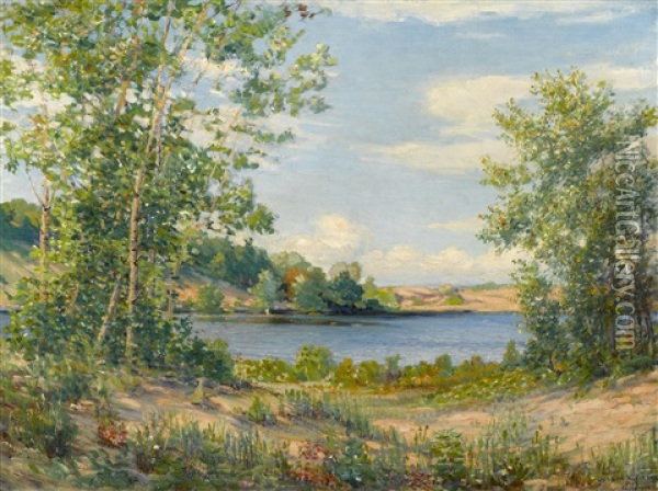 A View Across The Lake, Saugatuck, Michigan Oil Painting - Joseph Kleitsch