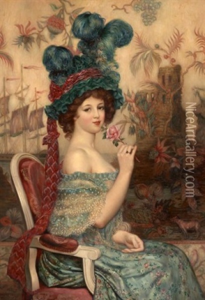 Elegante A La Rose Oil Painting - Abel Faivre