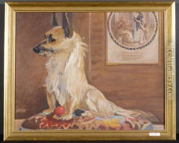 Hundebildnis. 1937. Oil Painting - Ernst Georg Ruegg