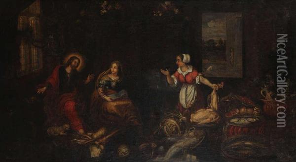 Christus In Het Huis Van Martha En Maria. Oil Painting - Joost Goemare