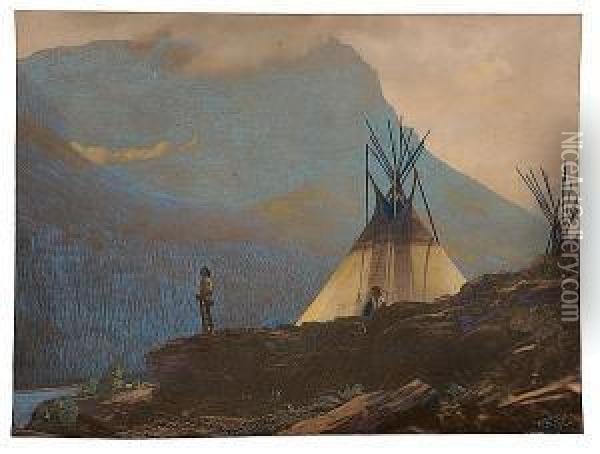 Echo's Call-piegan Oil Painting - Roland W. Reed