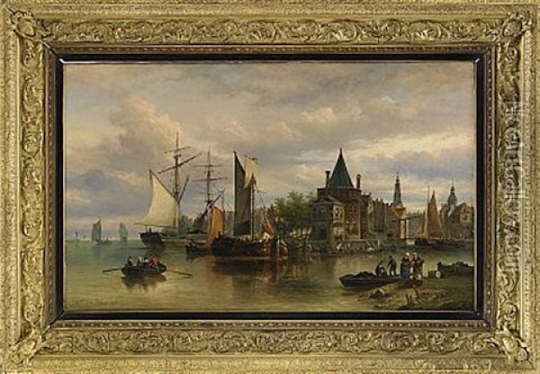 Hamnvy Oil Painting - Elias Pieter van Bommel