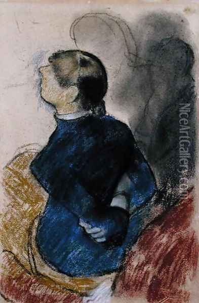 Young Woman in Blue, c.1884 Oil Painting - Edgar Degas