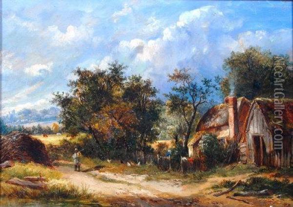 Cottage Landscape With Figures Oil Painting - Joseph Thors