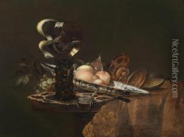 Banketje With A Wan-li Dish Withpeaches Oil Painting - Gerard Van Berleborch