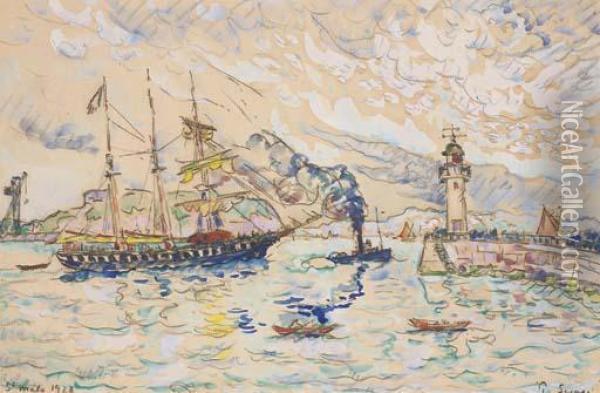 Trois-mats Sortant Du Port De Saint Malo Oil Painting - Paul Signac