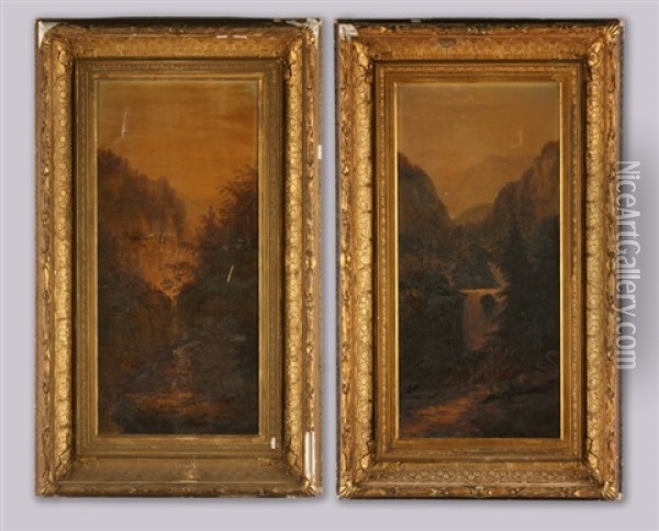 Landscape (+ Another; Pair) Oil Painting - William Charles Anthony Frerichs