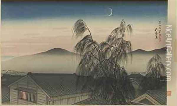 Evening Moon in Kobe Kobe no yoizuki Taisho era Oil Painting - Goyo Hashiguchi