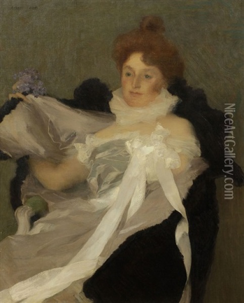 Portrait Of Baronne Pierlot Oil Painting - Edmond Francois Aman-Jean