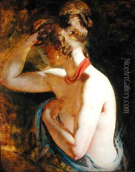 Half length nude right arm raised to head Oil Painting - William Etty