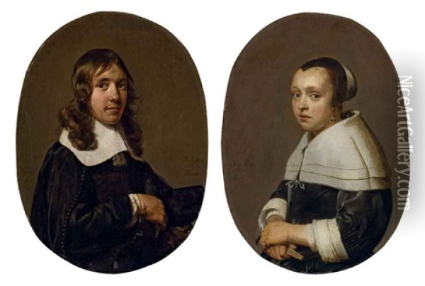 Portrait De Jacob Van Vaerle (+ Portrait D'elizabeth Van Vaerle; Pair) Oil Painting - Jan De Bray