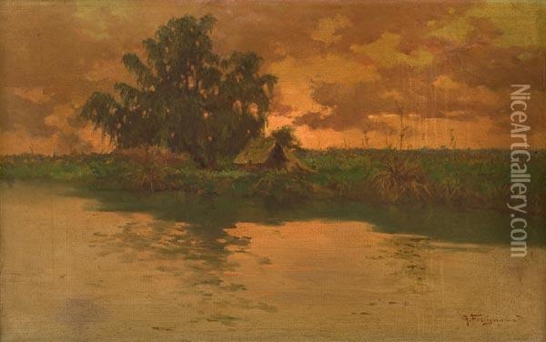 Tramonto Sul Fiume Oil Painting - Giuseppe Forcignano