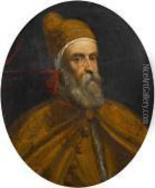 Portrait Of Doge Marino Grimani, Bust Length,in The Costume Of His Office Oil Painting - Leandro Bassano