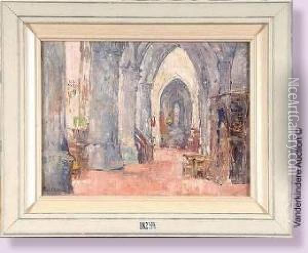 Interieur De L'eglise A Moret-sur-loing (france) Oil Painting - Paul Leduc