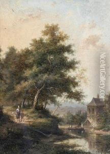 Figures On A Country Path Oil Painting - Jan Evert Morel