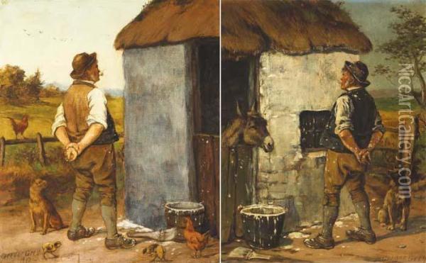 Ready To Paint The Stable And The Result,1912 (a Pair) Oil Painting - Gregor Grey
