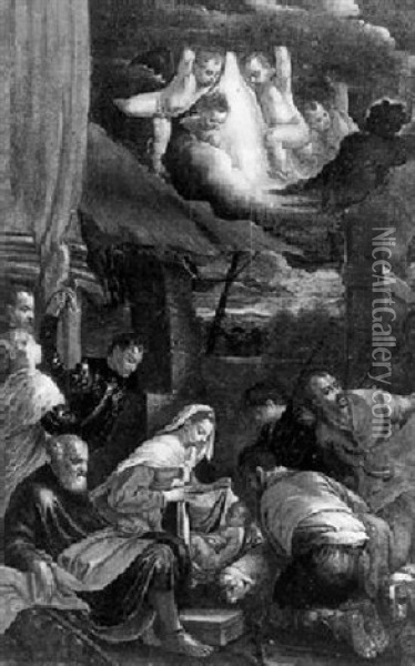 L'adoration Des Bergers Oil Painting - Jacopo dal Ponte Bassano