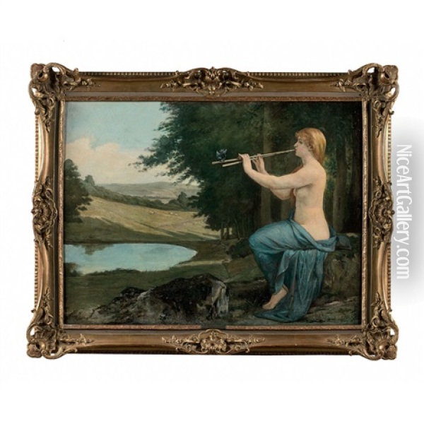 La Joueuse De Flute Dans Un Paysage Oil Painting - Jules Joseph Meynier