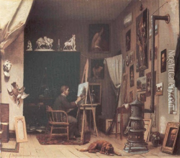The Artist's Studio Oil Painting - Herman Gustave Herkomer