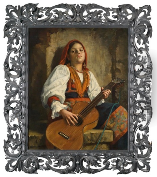 Gitarrenspielerin Oil Painting - Leopold Bara