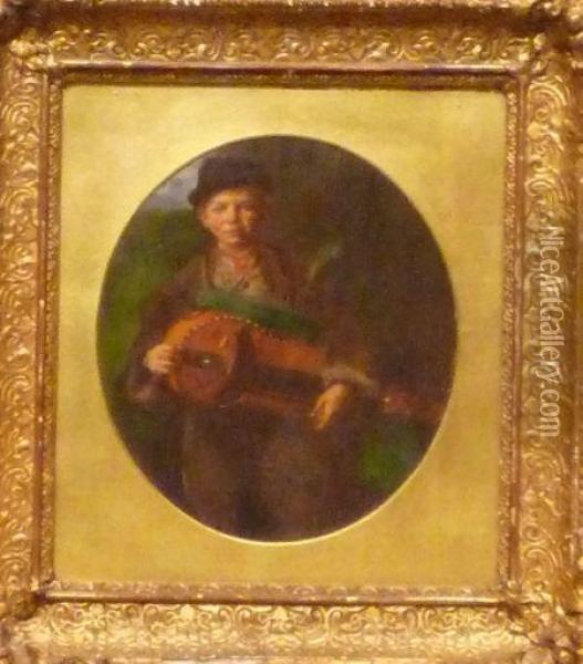 The Guitar Player Oil Painting - George Walter Harris