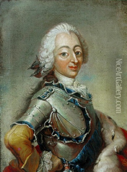 Portraet Af Frederick V I Rustning Oil Painting - Carl Gustav Pilo