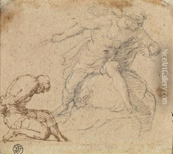 Two Male Figure Studies Oil Painting - Annibale Carracci