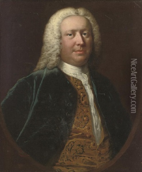 Portrait Of Henry Crispe Of Catton In A Blue Velvet Coat And Gold Embroidered Waist-coat Oil Painting - Thomas Frye