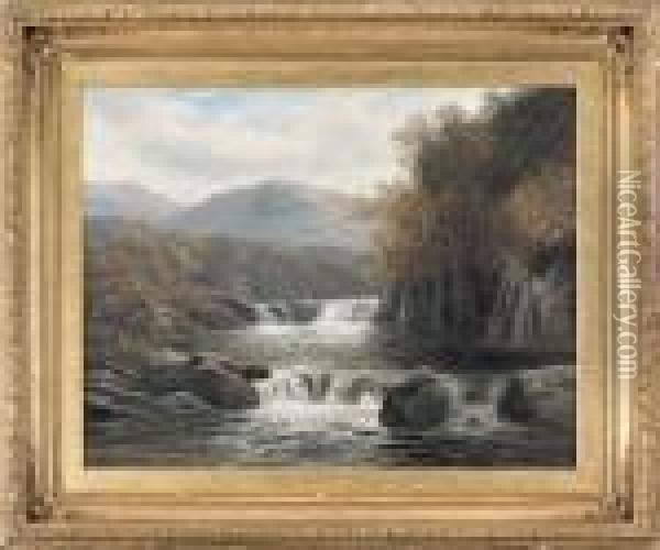 Paesaggio Del Wales Con Torrente E Cascatelle Oil Painting - William Mellor
