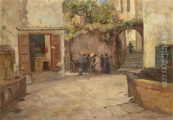 The Village Square Oil Painting - Eugen Karpathy