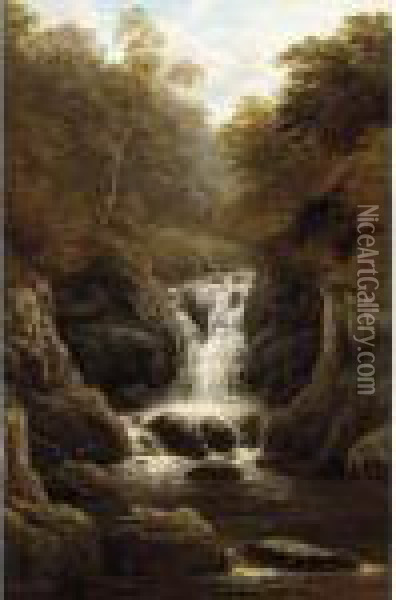 Waterfall In The Wood Oil Painting - William Mellor