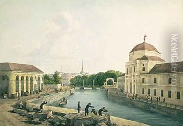 View of the Moika River by the Imperial Stables 1809 Oil Painting - Andrei Yefimovich Martynov