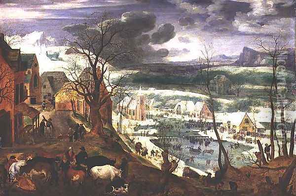 A Village in Winter Oil Painting - Jacob I Savery